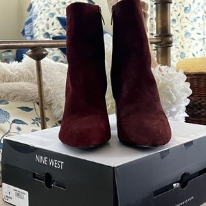 Dark Red Suede Nine West Booties